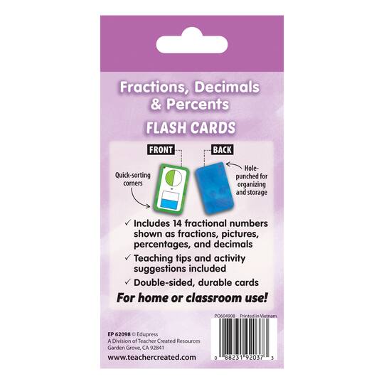 Teacher Created Resources® Fractions, Decimals & Percents Flash Cards Pack, 6ct.
